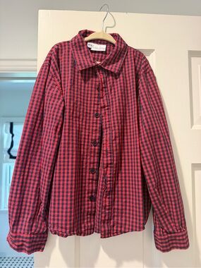 Rachel Riley Boys Size 10 Red Navy Gingham Button Down Shirt